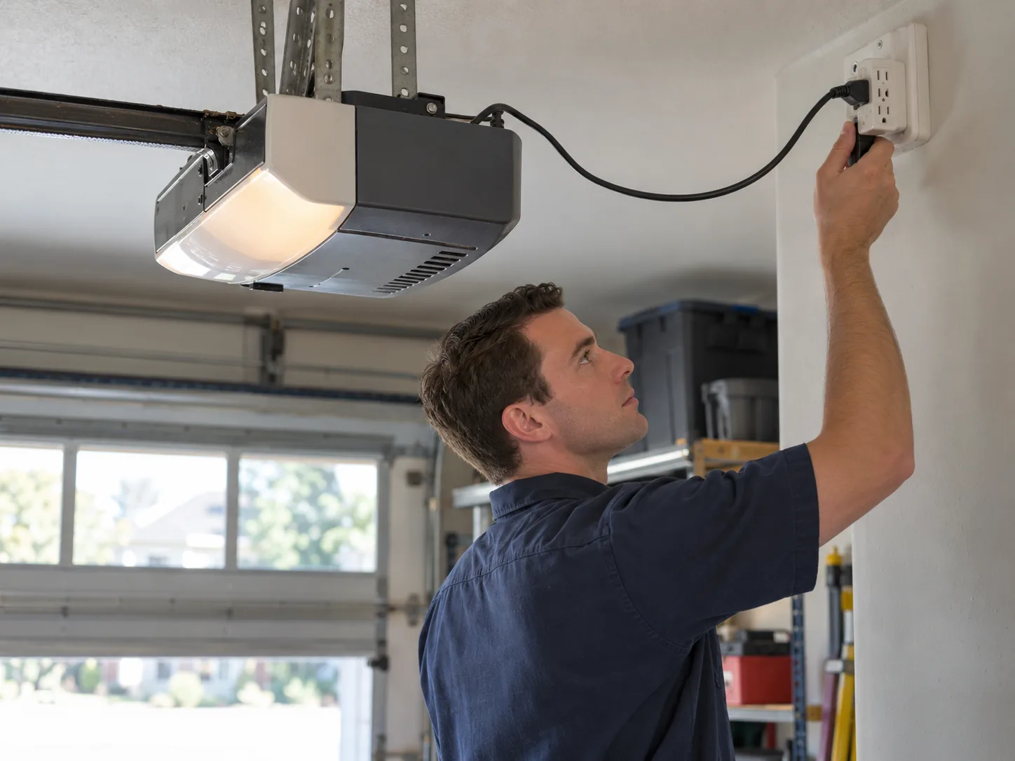 Garage door detail illustrating when the power goes out, your opener doesn't know what to do